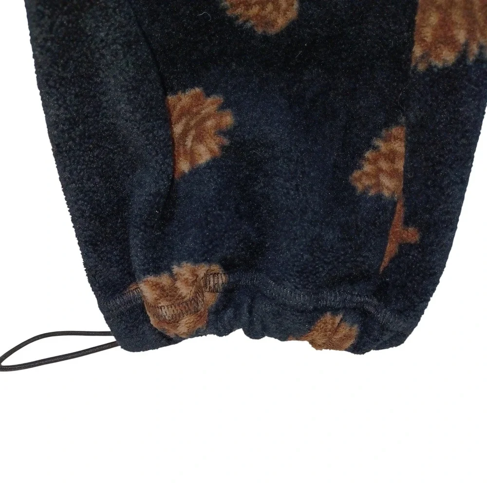 KAVU Mens Teannastay Fleece Pants M Black Pine Cones Gorpcore Outdoor Cabincore